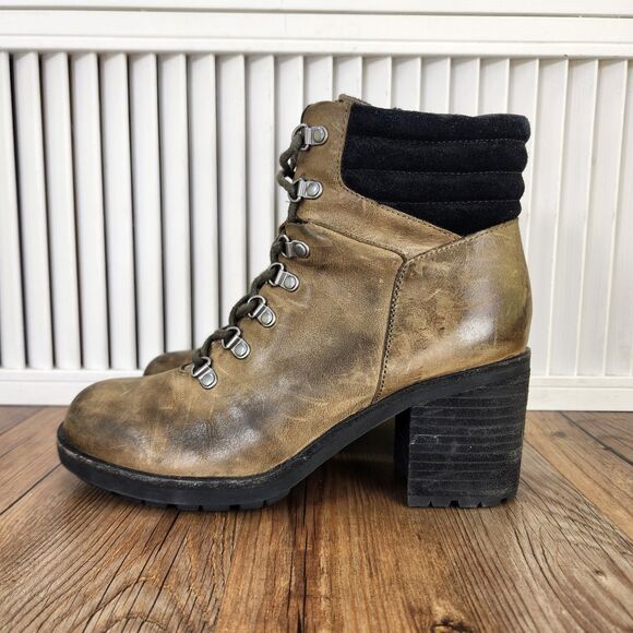 Kork-Ease Disna Women's 8 M Brown Leather Heeled Lace Up Boho Boots Ankle Combat - Picture 3 of 11